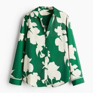 Green Floral Button-Up Blouse and Pant set, sz Large